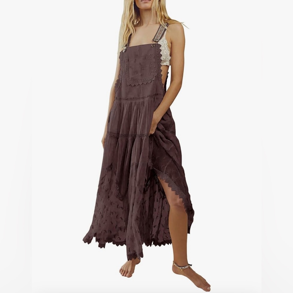 NWT Amazon Brown Maxi Dress with Lace Detail